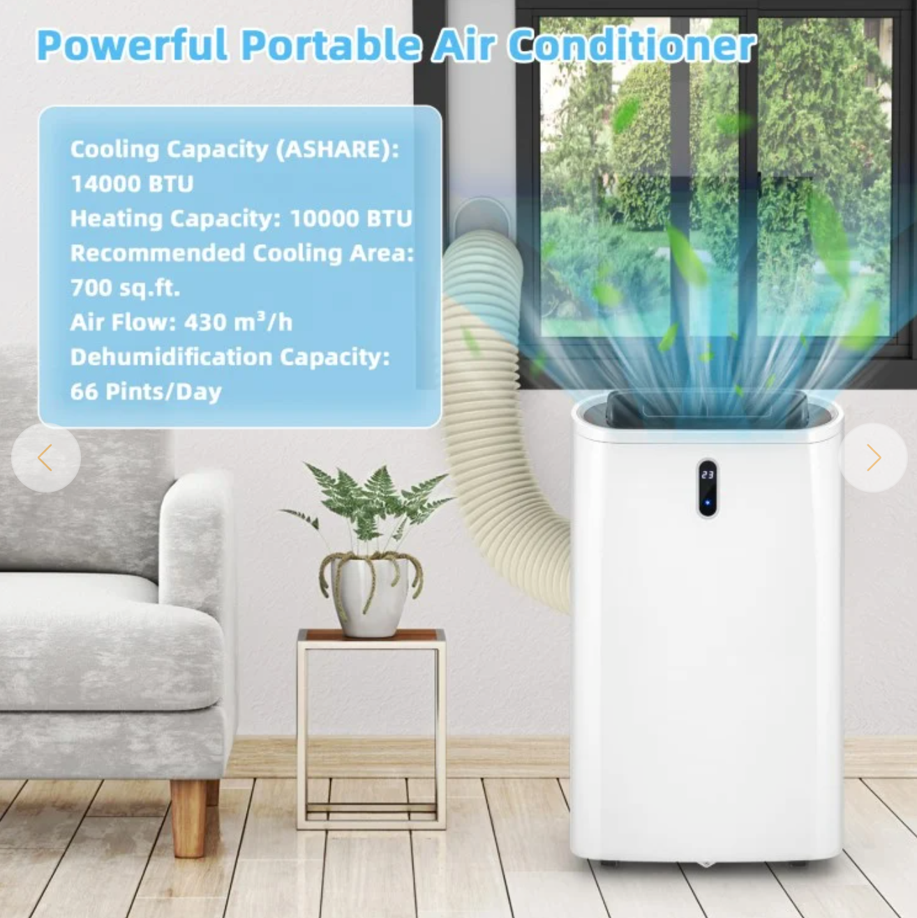 14000 BTU(Ashrae) Portable Air Conditioner with APP and WiFi Control