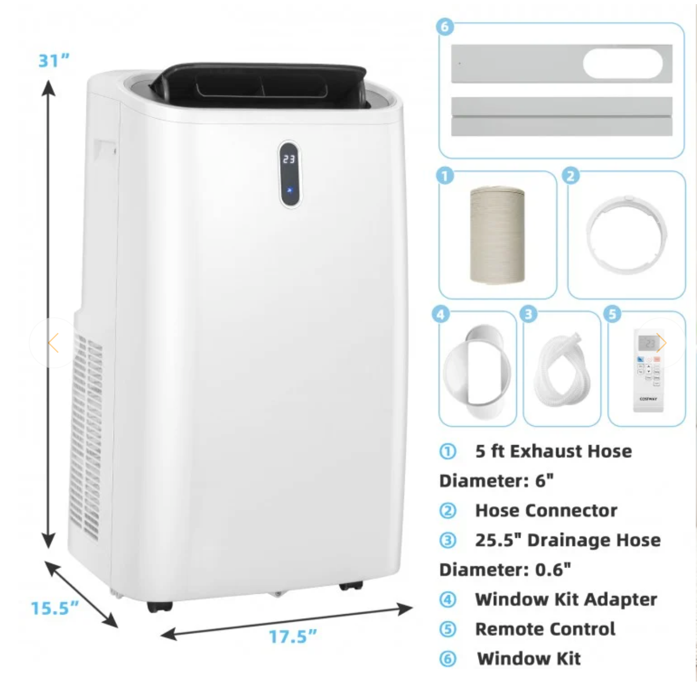 14000 BTU(Ashrae) Portable Air Conditioner with APP and WiFi Control